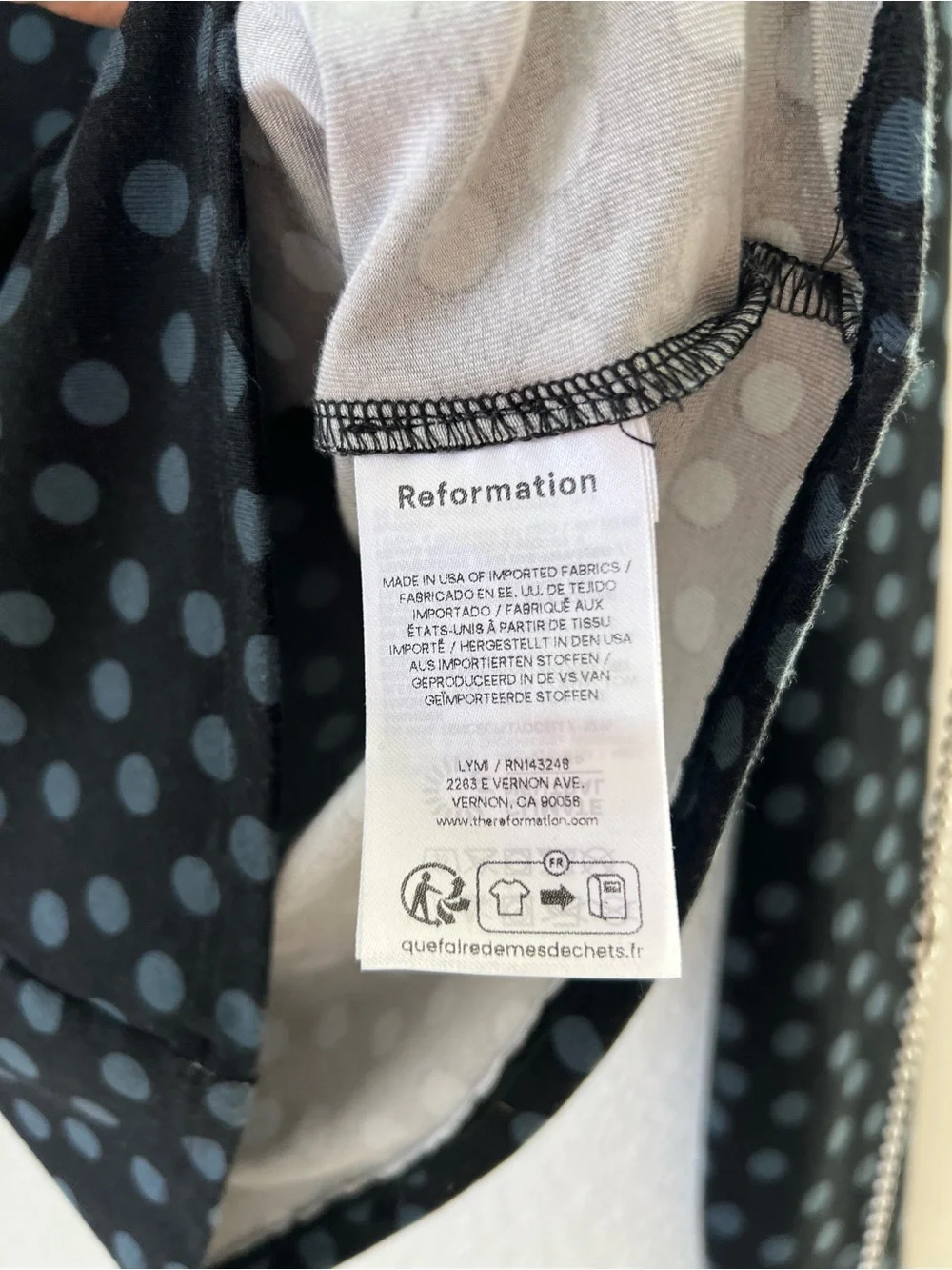 Reformation Wiley Knit Black Long-Sleeve Dot Top with  Blue Polka Dots - Size S